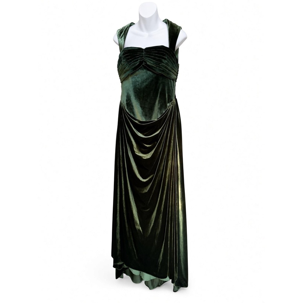 Unbranded Vintage Style Velvet Gown Green Formal Draped Corset Back Dress L